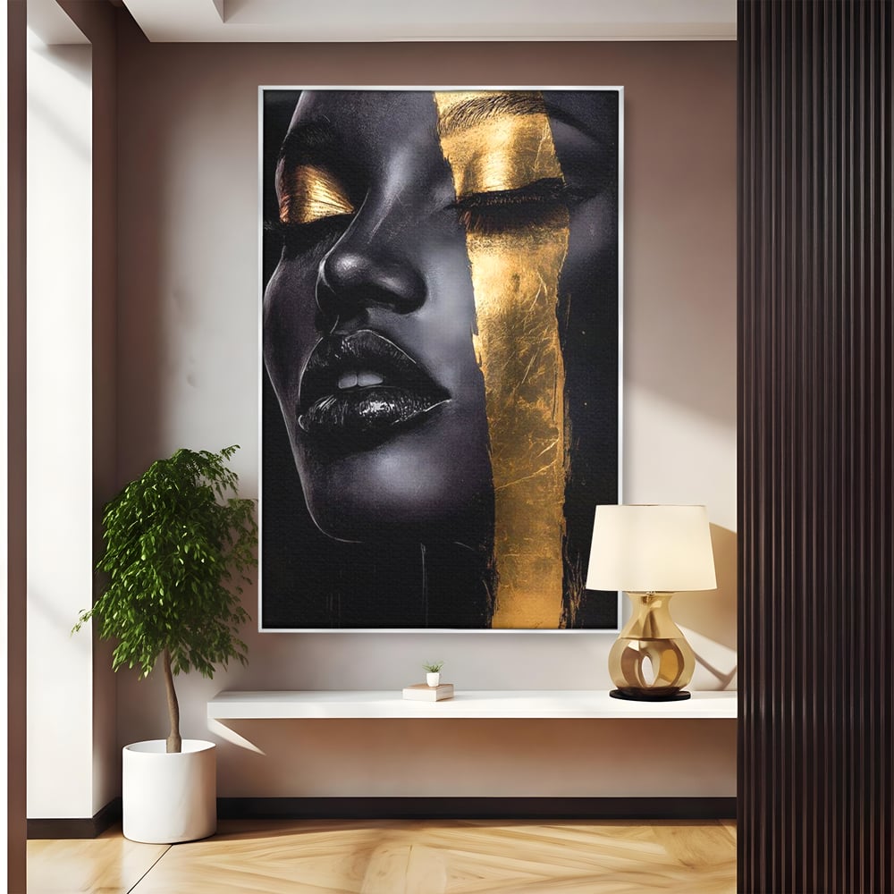 Tablou Canvas Premium, LuxCanva® G1149, Aurul din Intuneric, Queen, Eclipsa, Chip, Zeita, Magie, Vis, Ochi, Inchisi, Glamour, Sofisticat, Lux, Senzualitate, Negru, Birou, Living, Dormitor
