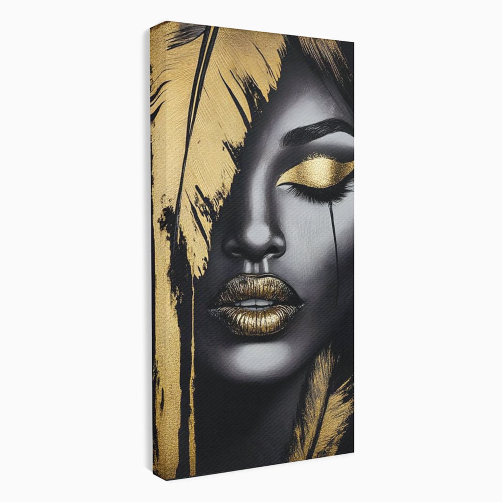 Tablou Canvas Premium, LuxCanva® G1150, Lacrima Unei Zeite, Auriu, Tacere, Liniste, Inger, Pana, Noapte, Intuneric, Frumusete, Regina, Buze, Sarut, Salon, Birou, Living, Dormitor