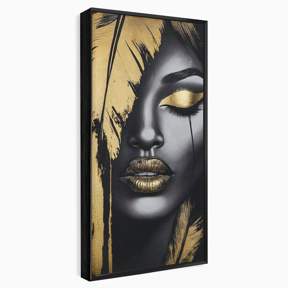 Tablou Canvas Premium, LuxCanva® G1150, Lacrima Unei Zeite, Auriu, Tacere, Liniste, Inger, Pana, Noapte, Intuneric, Frumusete, Regina, Buze, Sarut, Salon, Birou, Living, Dormitor