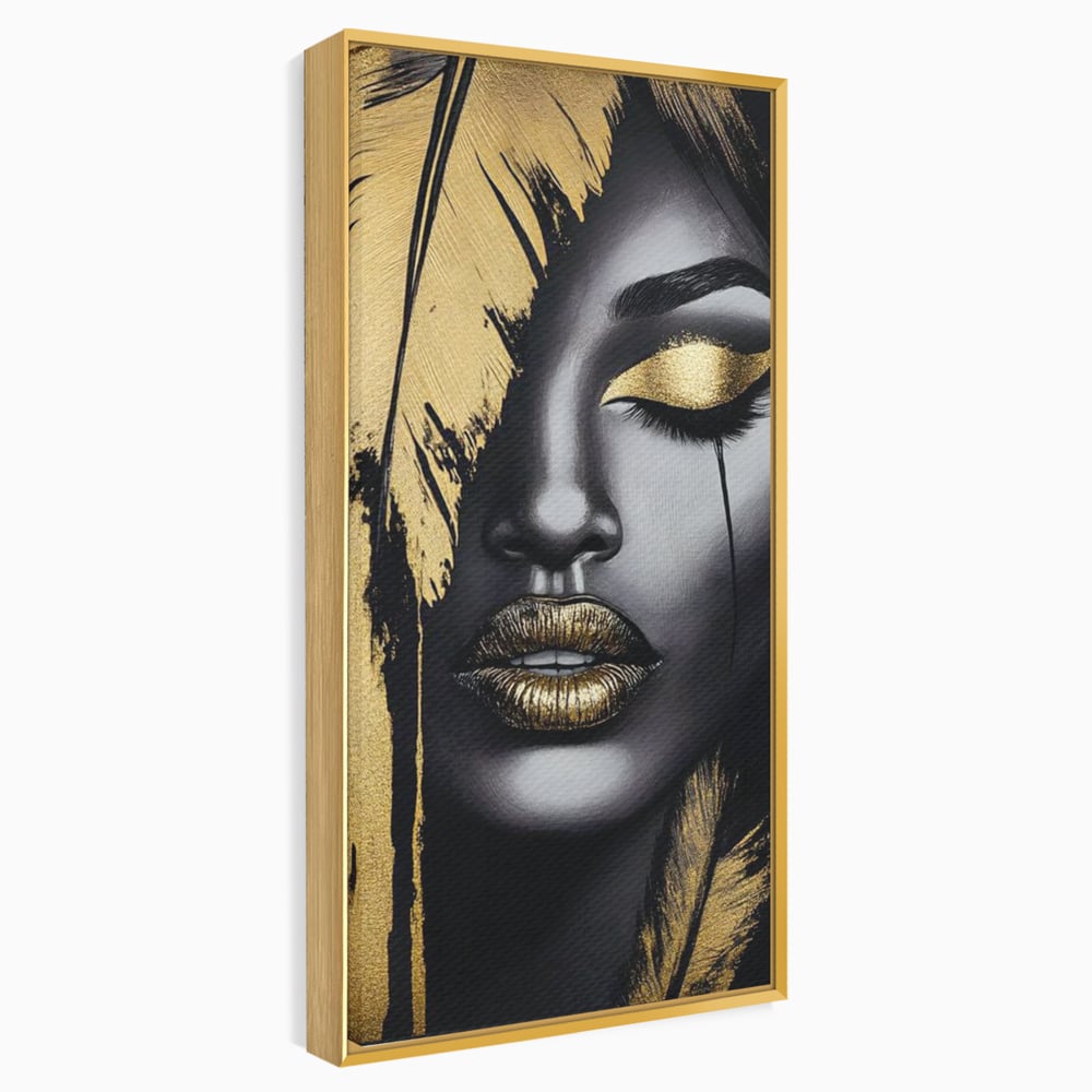 Tablou Canvas Premium, LuxCanva® G1150, Lacrima Unei Zeite, Auriu, Tacere, Liniste, Inger, Pana, Noapte, Intuneric, Frumusete, Regina, Buze, Sarut, Salon, Birou, Living, Dormitor