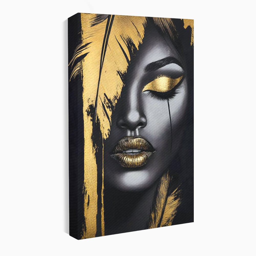 Tablou Canvas Premium, LuxCanva® G1150, Lacrima Unei Zeite, Auriu, Tacere, Liniste, Inger, Pana, Noapte, Intuneric, Frumusete, Regina, Buze, Sarut, Salon, Birou, Living, Dormitor
