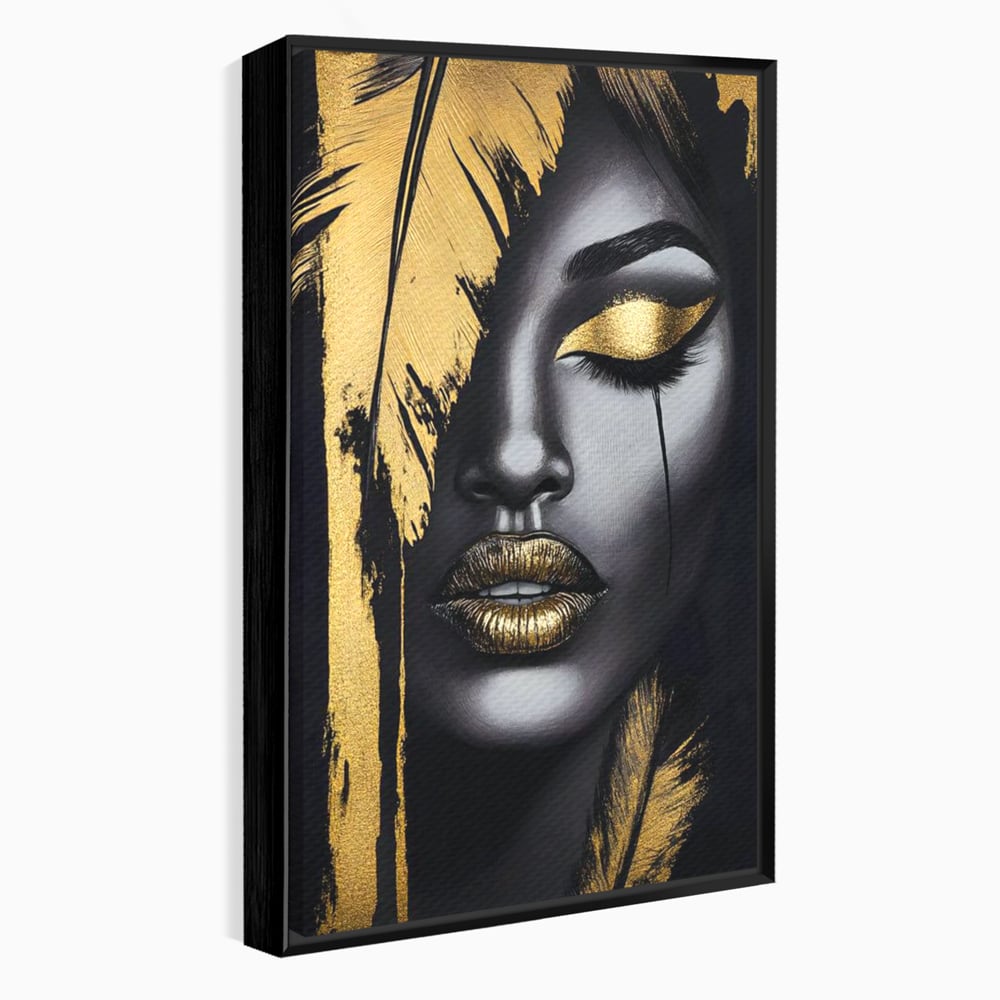 Tablou Canvas Premium, LuxCanva® G1150, Lacrima Unei Zeite, Auriu, Tacere, Liniste, Inger, Pana, Noapte, Intuneric, Frumusete, Regina, Buze, Sarut, Salon, Birou, Living, Dormitor
