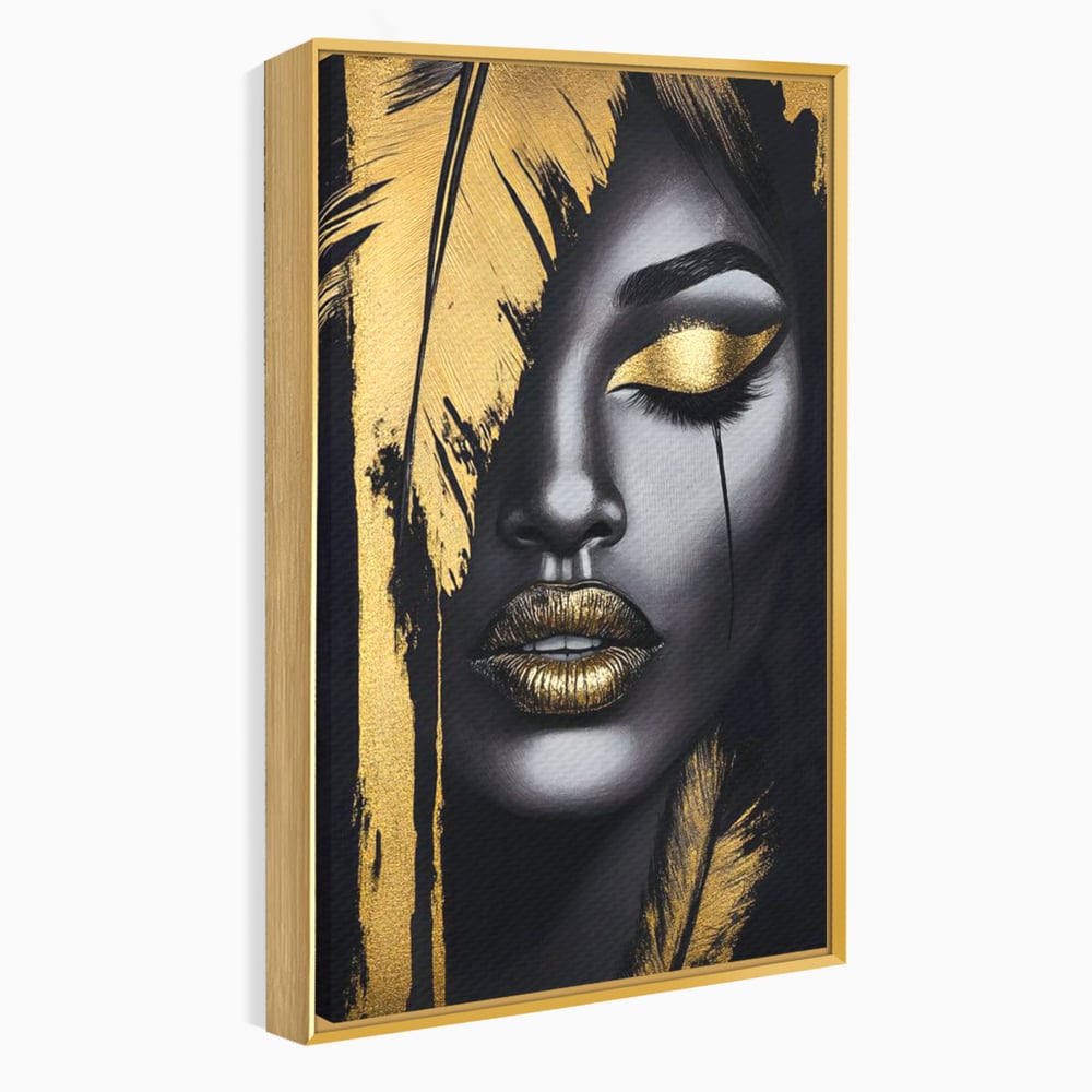 Tablou Canvas Premium, LuxCanva® G1150, Lacrima Unei Zeite, Auriu, Tacere, Liniste, Inger, Pana, Noapte, Intuneric, Frumusete, Regina, Buze, Sarut, Salon, Birou, Living, Dormitor