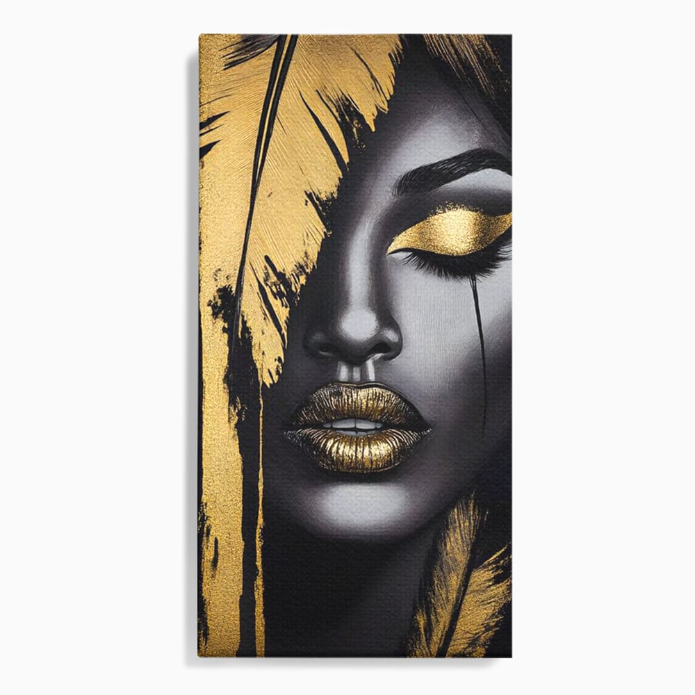 Tablou Canvas Premium, LuxCanva® G1150, Lacrima Unei Zeite, Auriu, Tacere, Liniste, Inger, Pana, Noapte, Intuneric, Frumusete, Regina, Buze, Sarut, Salon, Birou, Living, Dormitor