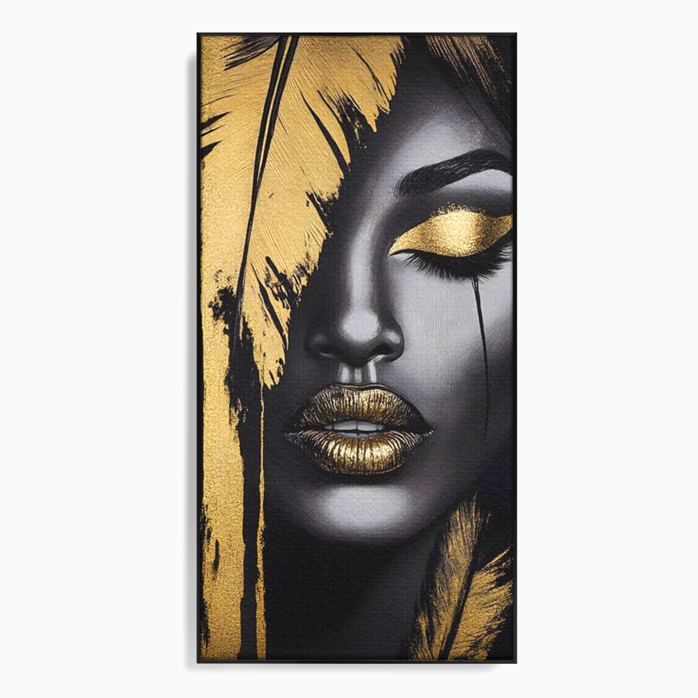 Tablou Canvas Premium, LuxCanva® G1150, Lacrima Unei Zeite, Auriu, Tacere, Liniste, Inger, Pana, Noapte, Intuneric, Frumusete, Regina, Buze, Sarut, Salon, Birou, Living, Dormitor