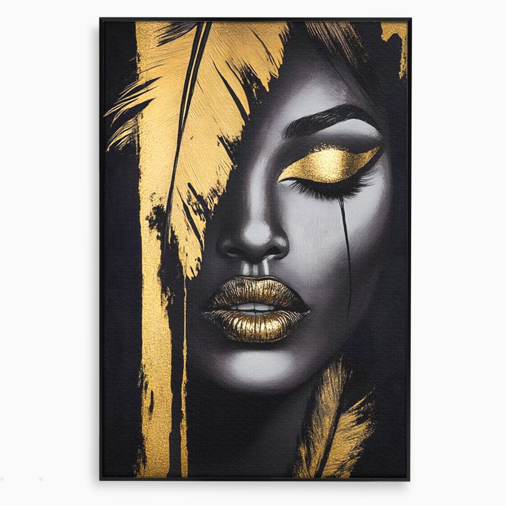 Tablou Canvas Premium, LuxCanva® G1150, Lacrima Unei Zeite, Auriu, Tacere, Liniste, Inger, Pana, Noapte, Intuneric, Frumusete, Regina, Buze, Sarut, Salon, Birou, Living, Dormitor