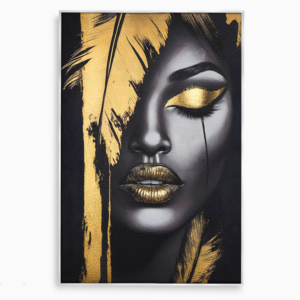 Tablou Canvas Premium, LuxCanva® G1150, Lacrima Unei Zeite, Auriu, Tacere, Liniste, Inger, Pana, Noapte, Intuneric, Frumusete, Regina, Buze, Sarut, Salon, Birou, Living, Dormitor