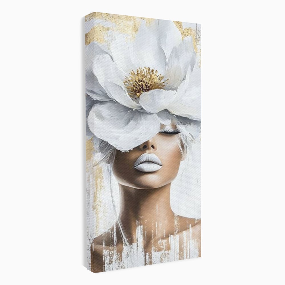 Leinwandbilder Premium, LuxCanva® G1151, Eternal White, Blumen, Magnolien, Weiß, Golden, Royal, Blütenblätter, Duft, Traum, Stille, Luxus, Glamour, Mode, Schönheit, Büro, Wohnen, Schlafzimmer