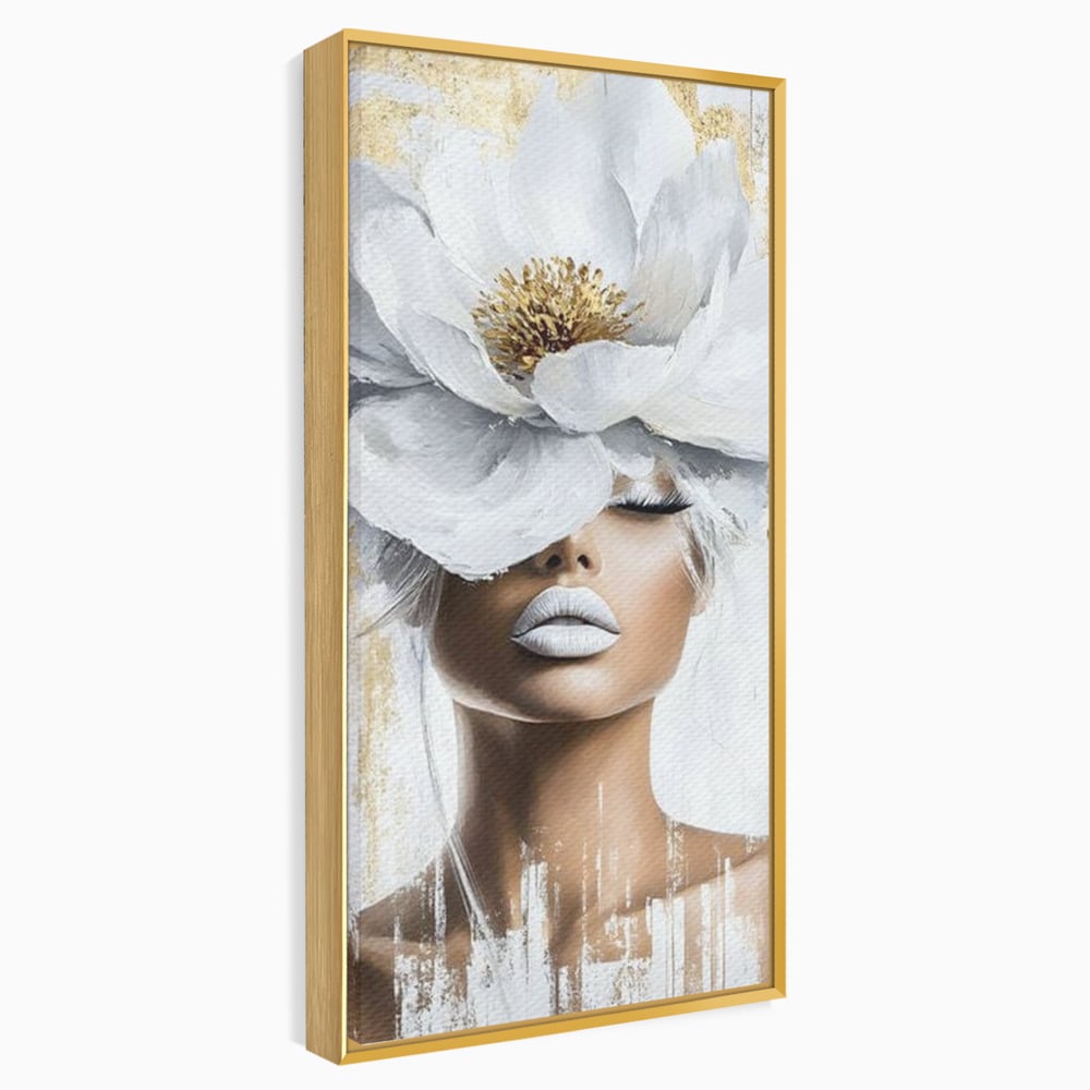 Leinwandbilder Premium, LuxCanva® G1151, Eternal White, Blumen, Magnolien, Weiß, Golden, Royal, Blütenblätter, Duft, Traum, Stille, Luxus, Glamour, Mode, Schönheit, Büro, Wohnen, Schlafzimmer