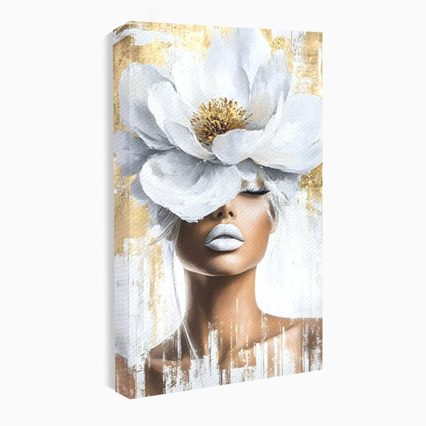 Leinwandbilder Premium, LuxCanva® G1151, Eternal White, Blumen, Magnolien, Weiß, Golden, Royal, Blütenblätter, Duft, Traum, Stille, Luxus, Glamour, Mode, Schönheit, Büro, Wohnen, Schlafzimmer