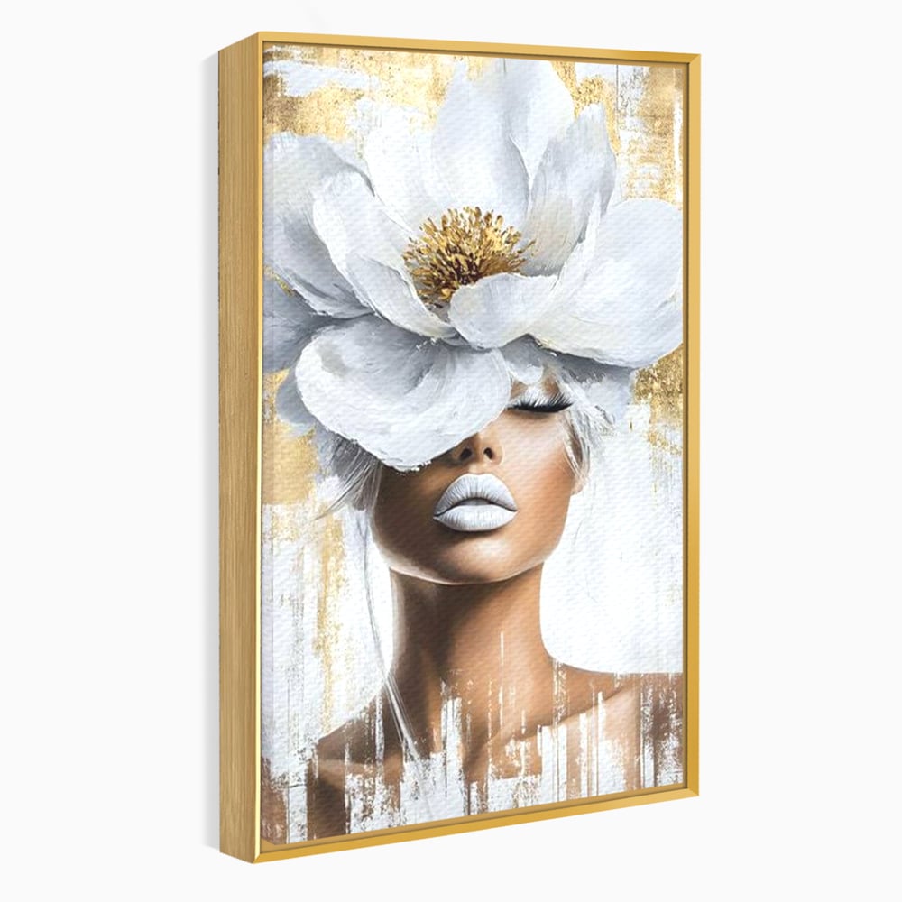 Leinwandbilder Premium, LuxCanva® G1151, Eternal White, Blumen, Magnolien, Weiß, Golden, Royal, Blütenblätter, Duft, Traum, Stille, Luxus, Glamour, Mode, Schönheit, Büro, Wohnen, Schlafzimmer