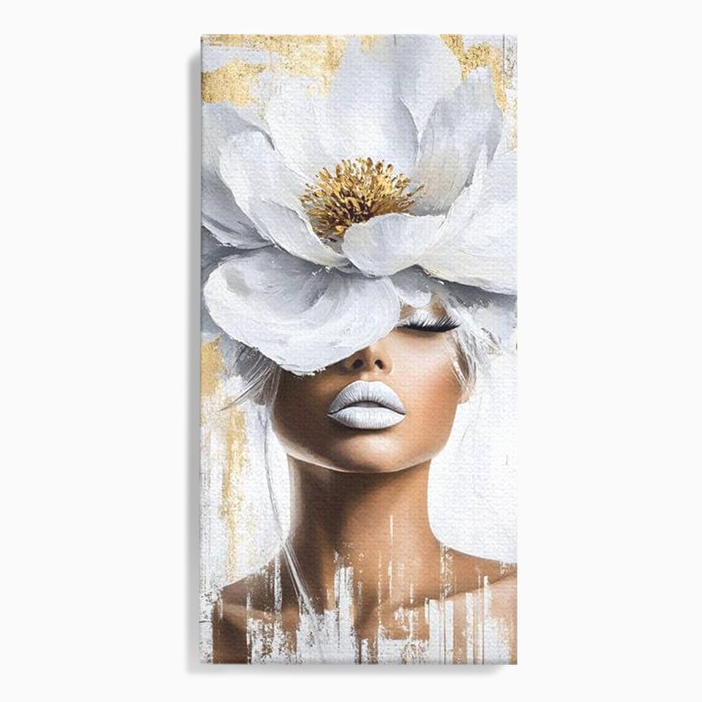 Leinwandbilder Premium, LuxCanva® G1151, Eternal White, Blumen, Magnolien, Weiß, Golden, Royal, Blütenblätter, Duft, Traum, Stille, Luxus, Glamour, Mode, Schönheit, Büro, Wohnen, Schlafzimmer