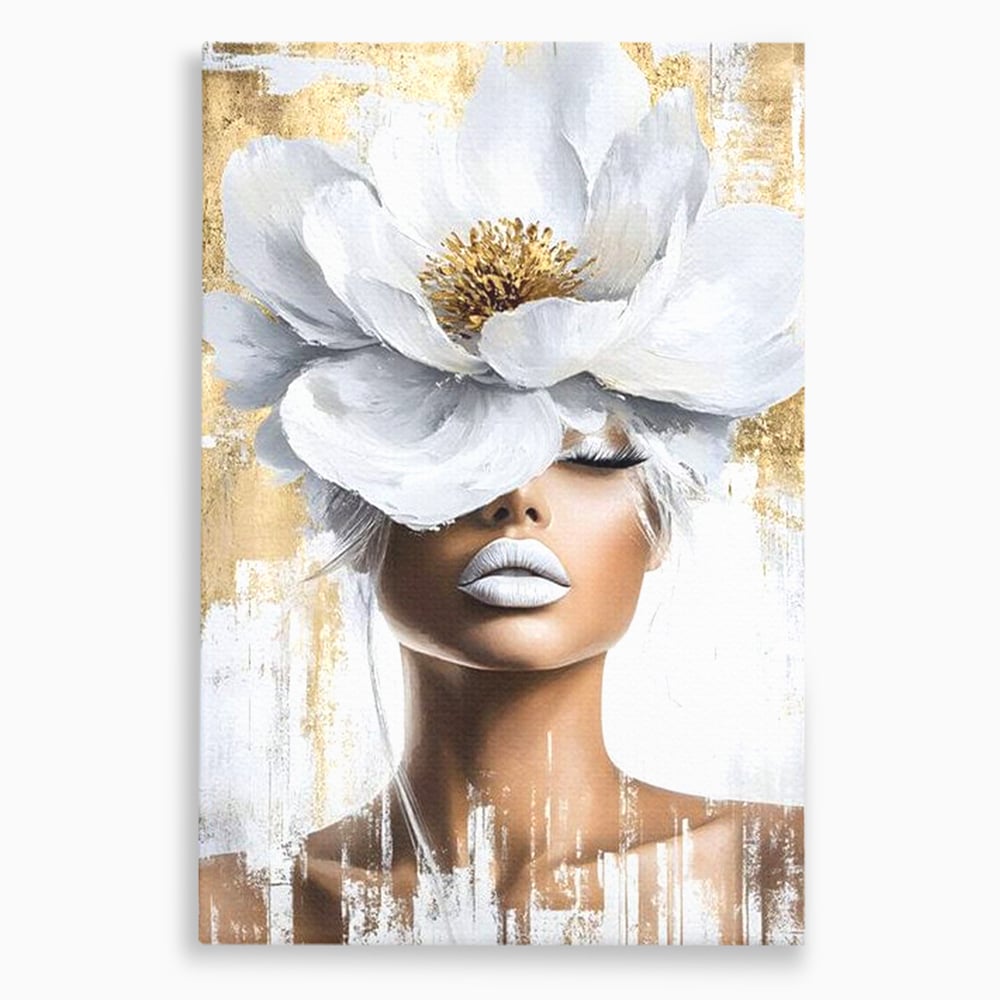 Leinwandbilder Premium, LuxCanva® G1151, Eternal White, Blumen, Magnolien, Weiß, Golden, Royal, Blütenblätter, Duft, Traum, Stille, Luxus, Glamour, Mode, Schönheit, Büro, Wohnen, Schlafzimmer