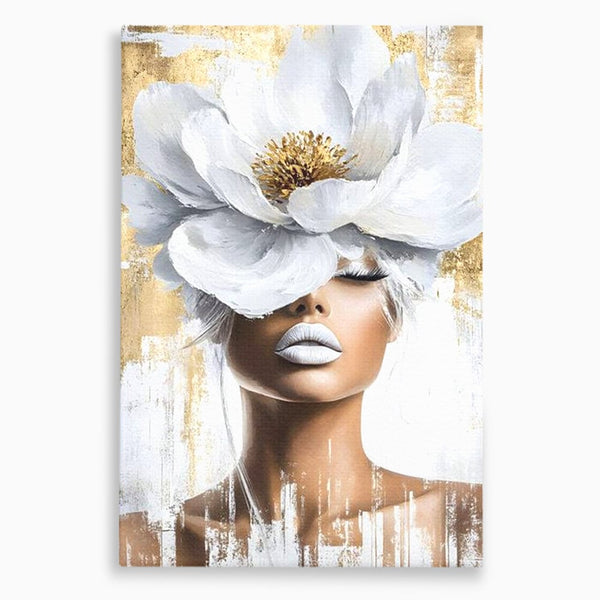 Leinwandbilder Premium, LuxCanva® G1151, Eternal White, Blumen, Magnolien, Weiß, Golden, Royal, Blütenblätter, Duft, Traum, Stille, Luxus, Glamour, Mode, Schönheit, Büro, Wohnen, Schlafzimmer