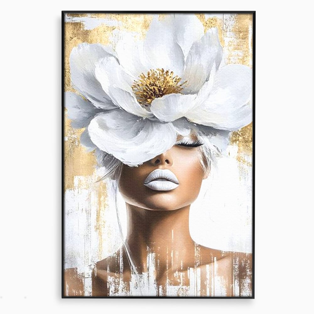 Leinwandbilder Premium, LuxCanva® G1151, Eternal White, Blumen, Magnolien, Weiß, Golden, Royal, Blütenblätter, Duft, Traum, Stille, Luxus, Glamour, Mode, Schönheit, Büro, Wohnen, Schlafzimmer