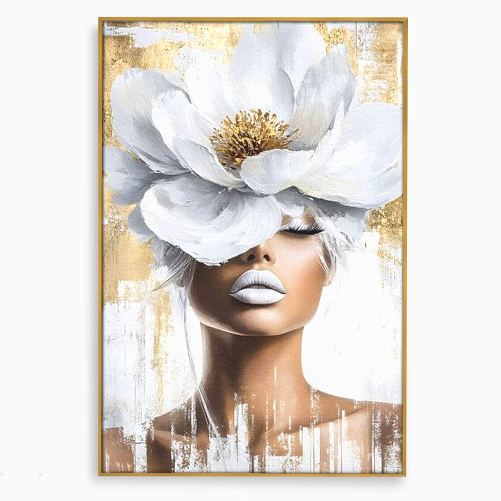 Leinwandbilder Premium, LuxCanva® G1151, Eternal White, Blumen, Magnolien, Weiß, Golden, Royal, Blütenblätter, Duft, Traum, Stille, Luxus, Glamour, Mode, Schönheit, Büro, Wohnen, Schlafzimmer