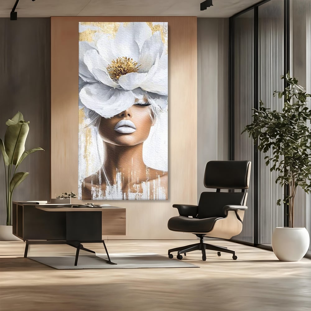 Leinwandbilder Premium, LuxCanva® G1151, Eternal White, Blumen, Magnolien, Weiß, Golden, Royal, Blütenblätter, Duft, Traum, Stille, Luxus, Glamour, Mode, Schönheit, Büro, Wohnen, Schlafzimmer