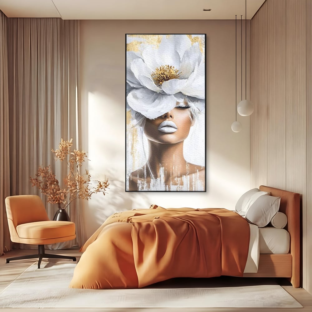Leinwandbilder Premium, LuxCanva® G1151, Eternal White, Blumen, Magnolien, Weiß, Golden, Royal, Blütenblätter, Duft, Traum, Stille, Luxus, Glamour, Mode, Schönheit, Büro, Wohnen, Schlafzimmer