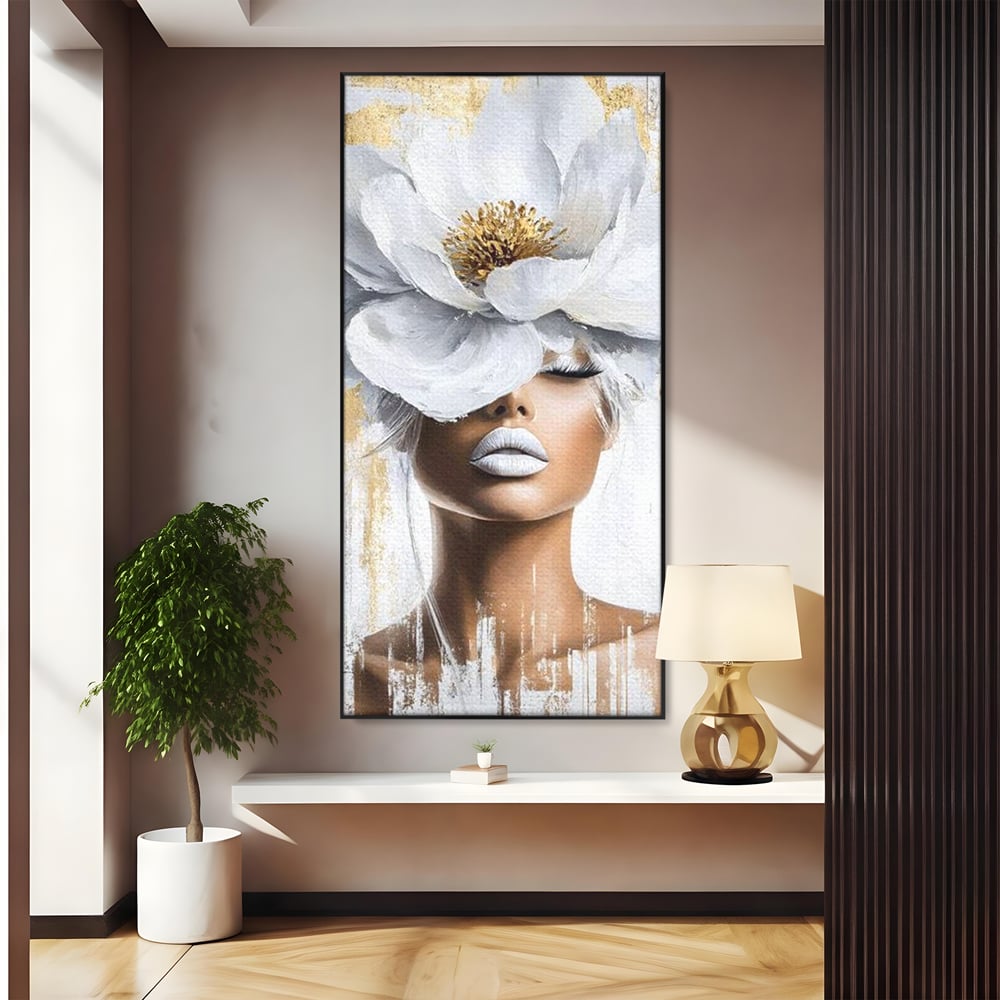Leinwandbilder Premium, LuxCanva® G1151, Eternal White, Blumen, Magnolien, Weiß, Golden, Royal, Blütenblätter, Duft, Traum, Stille, Luxus, Glamour, Mode, Schönheit, Büro, Wohnen, Schlafzimmer