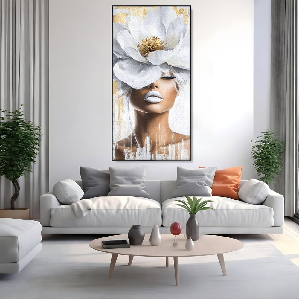 Leinwandbilder Premium, LuxCanva® G1151, Eternal White, Blumen, Magnolien, Weiß, Golden, Royal, Blütenblätter, Duft, Traum, Stille, Luxus, Glamour, Mode, Schönheit, Büro, Wohnen, Schlafzimmer