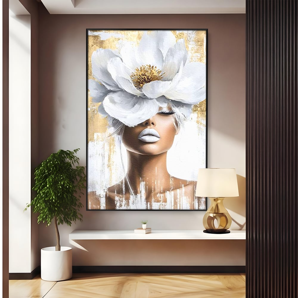 Leinwandbilder Premium, LuxCanva® G1151, Eternal White, Blumen, Magnolien, Weiß, Golden, Royal, Blütenblätter, Duft, Traum, Stille, Luxus, Glamour, Mode, Schönheit, Büro, Wohnen, Schlafzimmer