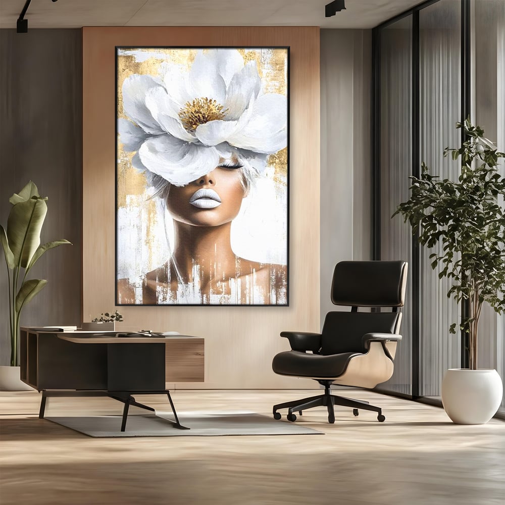 Leinwandbilder Premium, LuxCanva® G1151, Eternal White, Blumen, Magnolien, Weiß, Golden, Royal, Blütenblätter, Duft, Traum, Stille, Luxus, Glamour, Mode, Schönheit, Büro, Wohnen, Schlafzimmer