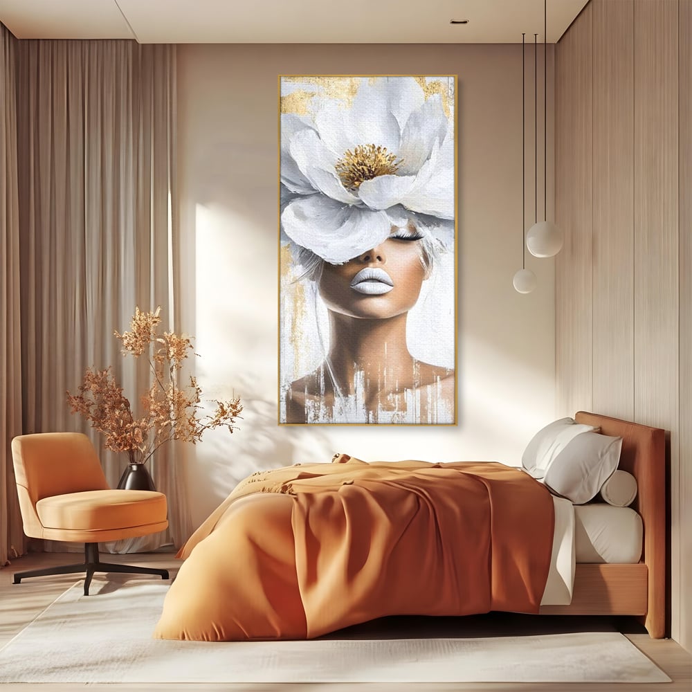 Leinwandbilder Premium, LuxCanva® G1151, Eternal White, Blumen, Magnolien, Weiß, Golden, Royal, Blütenblätter, Duft, Traum, Stille, Luxus, Glamour, Mode, Schönheit, Büro, Wohnen, Schlafzimmer