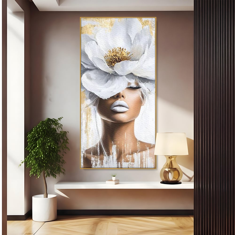 Leinwandbilder Premium, LuxCanva® G1151, Eternal White, Blumen, Magnolien, Weiß, Golden, Royal, Blütenblätter, Duft, Traum, Stille, Luxus, Glamour, Mode, Schönheit, Büro, Wohnen, Schlafzimmer