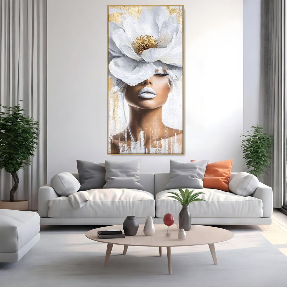 Leinwandbilder Premium, LuxCanva® G1151, Eternal White, Blumen, Magnolien, Weiß, Golden, Royal, Blütenblätter, Duft, Traum, Stille, Luxus, Glamour, Mode, Schönheit, Büro, Wohnen, Schlafzimmer