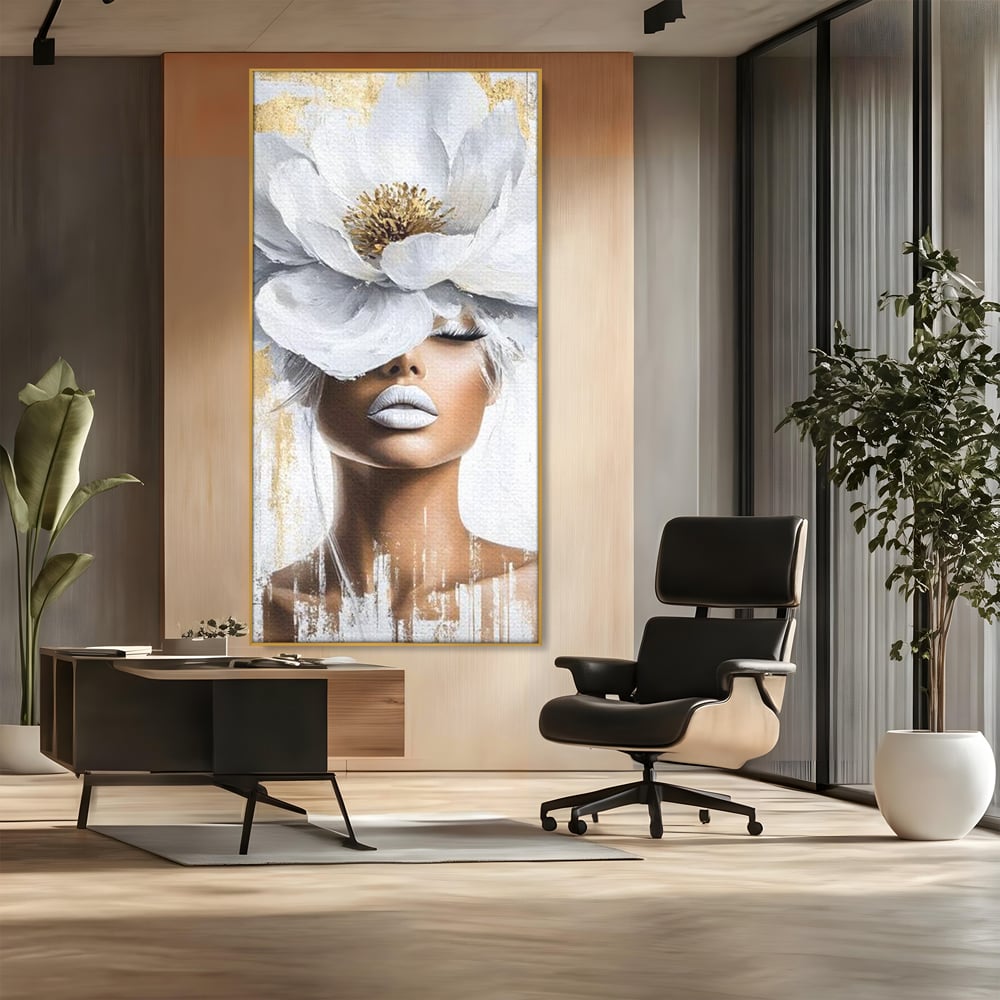 Leinwandbilder Premium, LuxCanva® G1151, Eternal White, Blumen, Magnolien, Weiß, Golden, Royal, Blütenblätter, Duft, Traum, Stille, Luxus, Glamour, Mode, Schönheit, Büro, Wohnen, Schlafzimmer