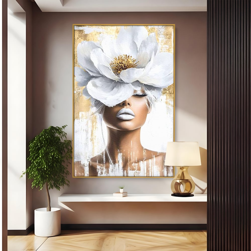 Leinwandbilder Premium, LuxCanva® G1151, Eternal White, Blumen, Magnolien, Weiß, Golden, Royal, Blütenblätter, Duft, Traum, Stille, Luxus, Glamour, Mode, Schönheit, Büro, Wohnen, Schlafzimmer