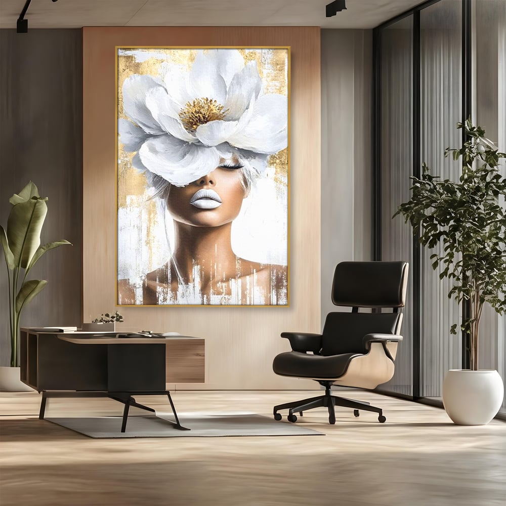 Leinwandbilder Premium, LuxCanva® G1151, Eternal White, Blumen, Magnolien, Weiß, Golden, Royal, Blütenblätter, Duft, Traum, Stille, Luxus, Glamour, Mode, Schönheit, Büro, Wohnen, Schlafzimmer