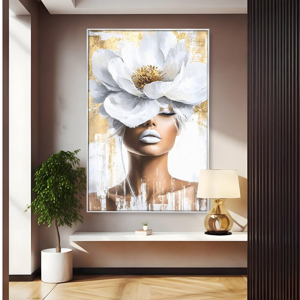 Leinwandbilder Premium, LuxCanva® G1151, Eternal White, Blumen, Magnolien, Weiß, Golden, Royal, Blütenblätter, Duft, Traum, Stille, Luxus, Glamour, Mode, Schönheit, Büro, Wohnen, Schlafzimmer