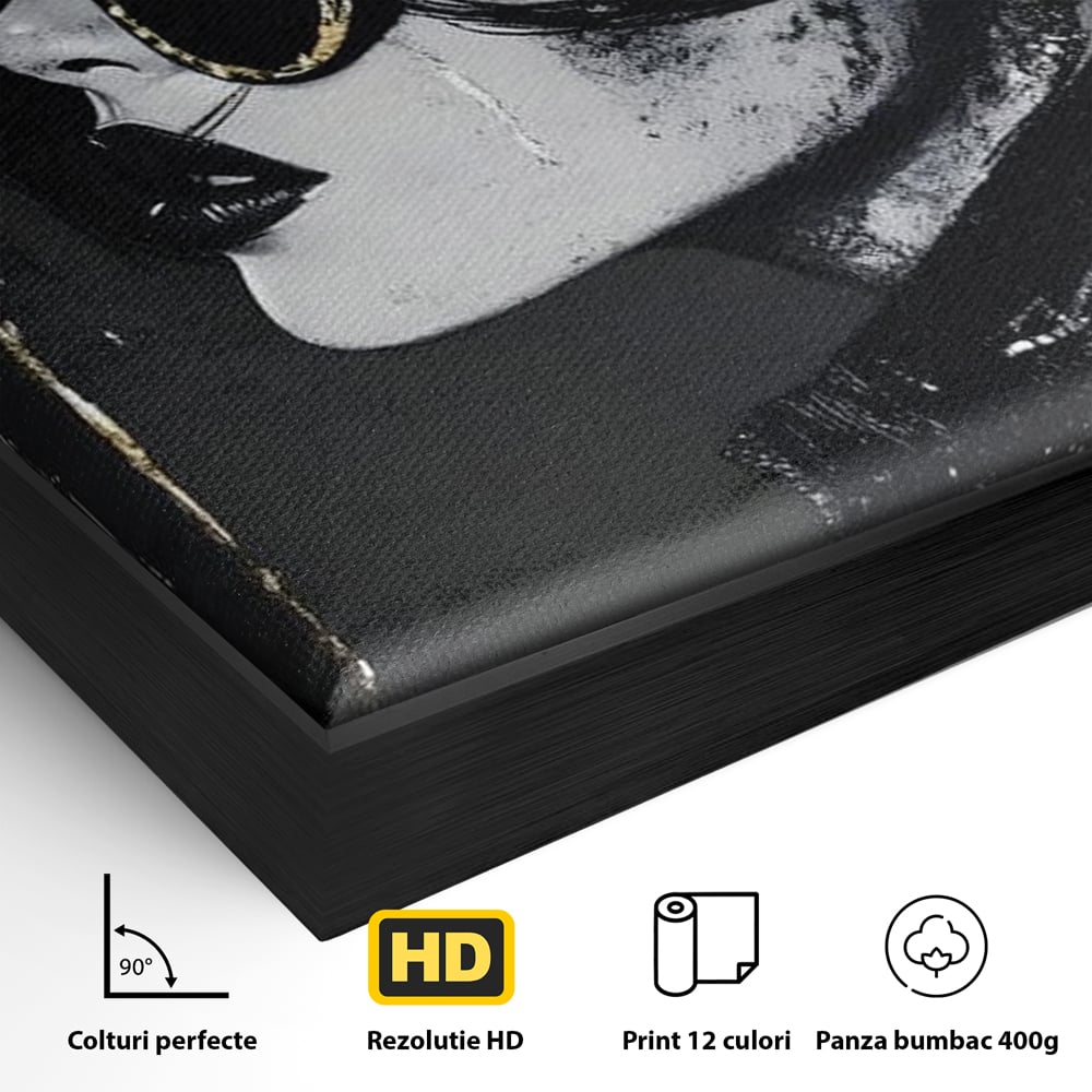 Tablou Canvas Premium, LuxCanva® G1153, Magia Ochelarilor Negrii, Nocturn, Portret, Umbrela, Aurie, Fashion, Diva, Eleganta, Lux, Enigmatica, Detectiv, Secret, Birou, Living, Dormitor