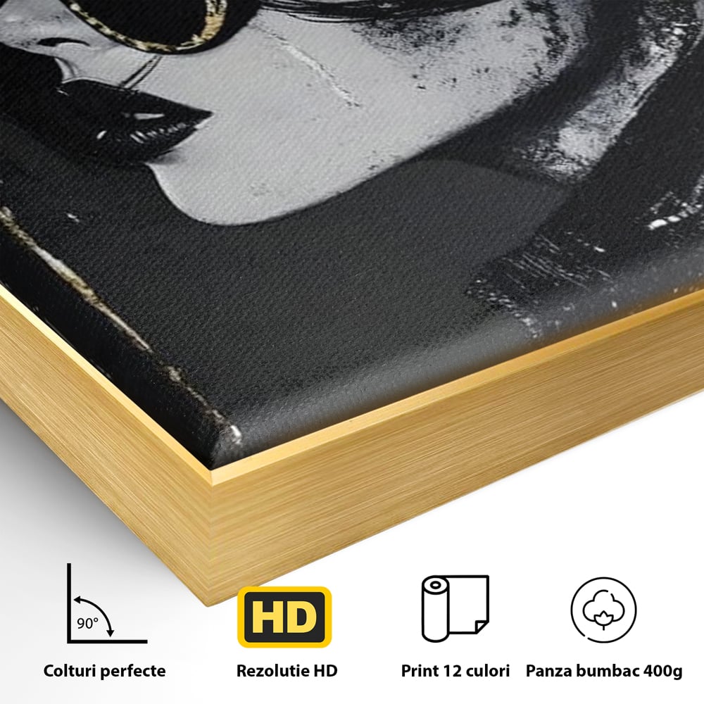Tablou Canvas Premium, LuxCanva® G1153, Magia Ochelarilor Negrii, Nocturn, Portret, Umbrela, Aurie, Fashion, Diva, Eleganta, Lux, Enigmatica, Detectiv, Secret, Birou, Living, Dormitor