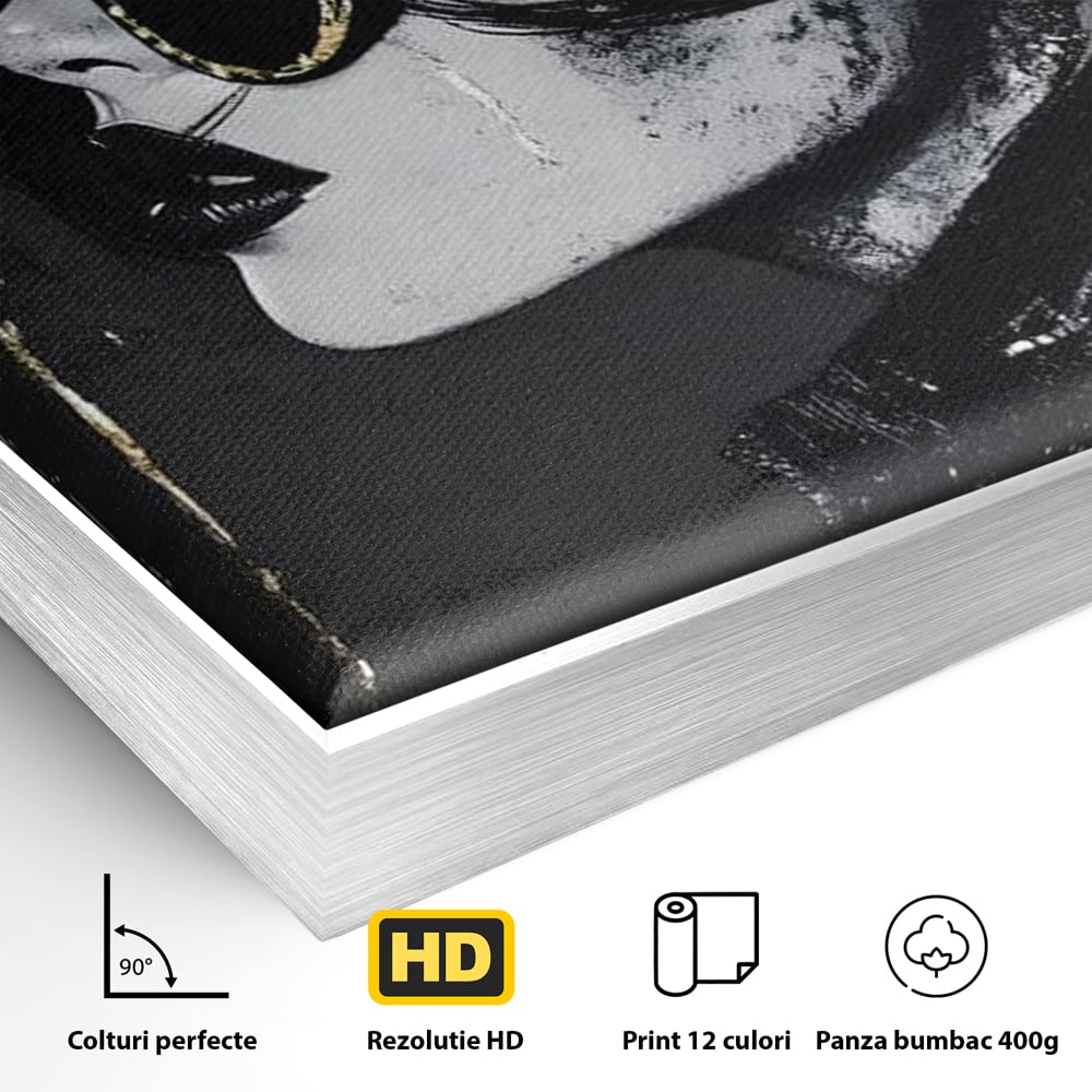 Tablou Canvas Premium, LuxCanva® G1153, Magia Ochelarilor Negrii, Nocturn, Portret, Umbrela, Aurie, Fashion, Diva, Eleganta, Lux, Enigmatica, Detectiv, Secret, Birou, Living, Dormitor