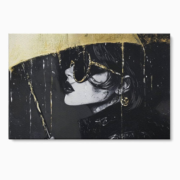 Tablou Canvas Premium, LuxCanva® G1153, Magia Ochelarilor Negrii, Nocturn, Portret, Umbrela, Aurie, Fashion, Diva, Eleganta, Lux, Enigmatica, Detectiv, Secret, Birou, Living, Dormitor
