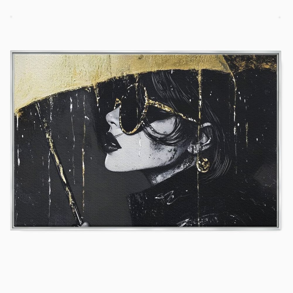 Tablou Canvas Premium, LuxCanva® G1153, Magia Ochelarilor Negrii, Nocturn, Portret, Umbrela, Aurie, Fashion, Diva, Eleganta, Lux, Enigmatica, Detectiv, Secret, Birou, Living, Dormitor