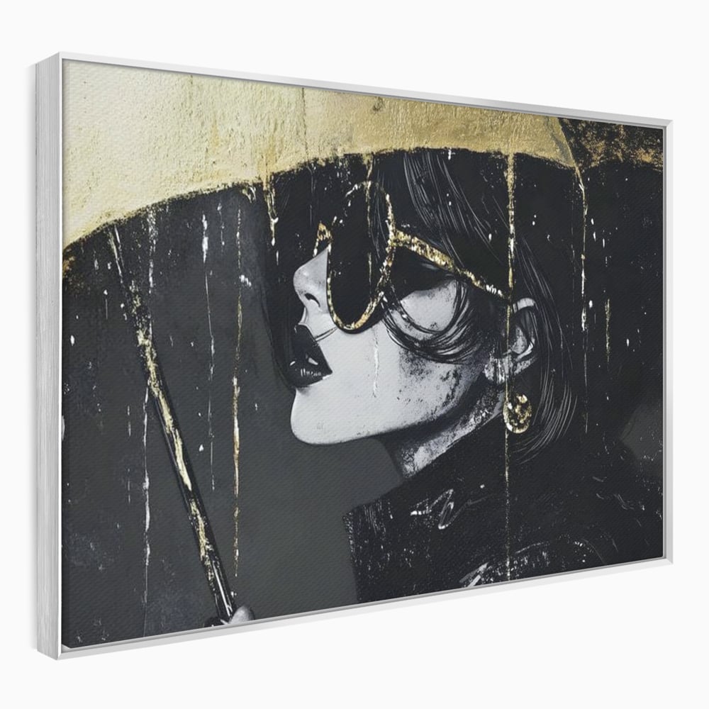 Tablou Canvas Premium, LuxCanva® G1153, Magia Ochelarilor Negrii, Nocturn, Portret, Umbrela, Aurie, Fashion, Diva, Eleganta, Lux, Enigmatica, Detectiv, Secret, Birou, Living, Dormitor