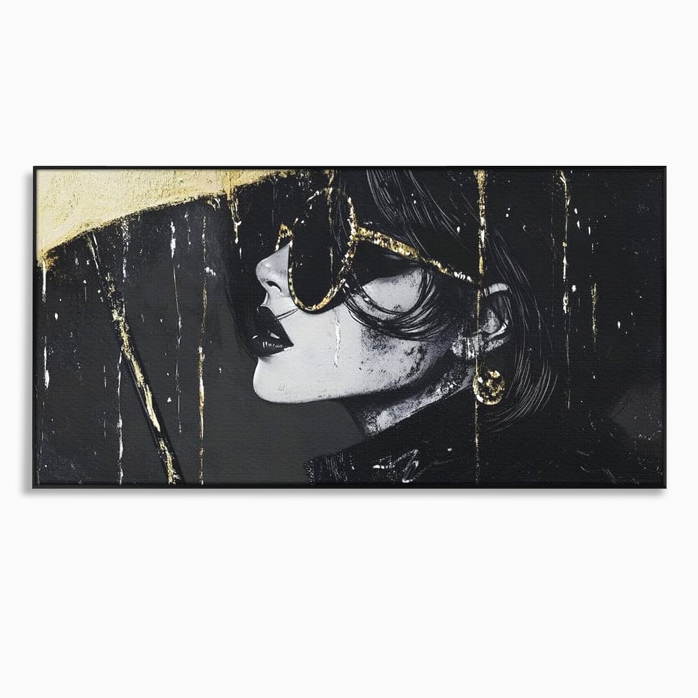 Tablou Canvas Premium, LuxCanva® G1153, Magia Ochelarilor Negrii, Nocturn, Portret, Umbrela, Aurie, Fashion, Diva, Eleganta, Lux, Enigmatica, Detectiv, Secret, Birou, Living, Dormitor