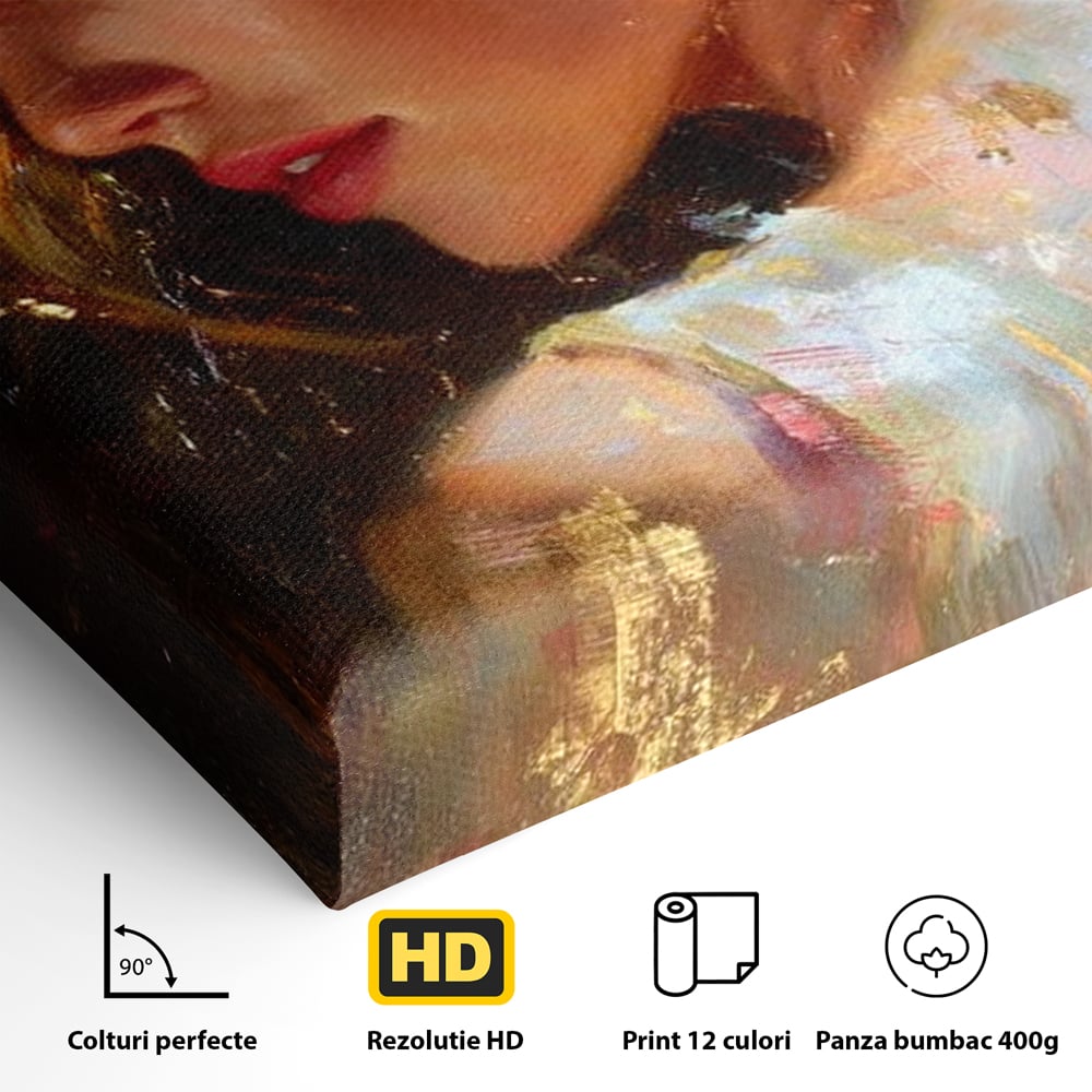 Tablou Canvas Premium, LuxCanva® G1155, In Bratele Soarelui, Visare, Fata, Zeita, Auriu, Gratie, Tacere, Stralucire, Freamat, Sclipiri, Rasarit, Mister, Rafinament, Birou, Living, Dormitor