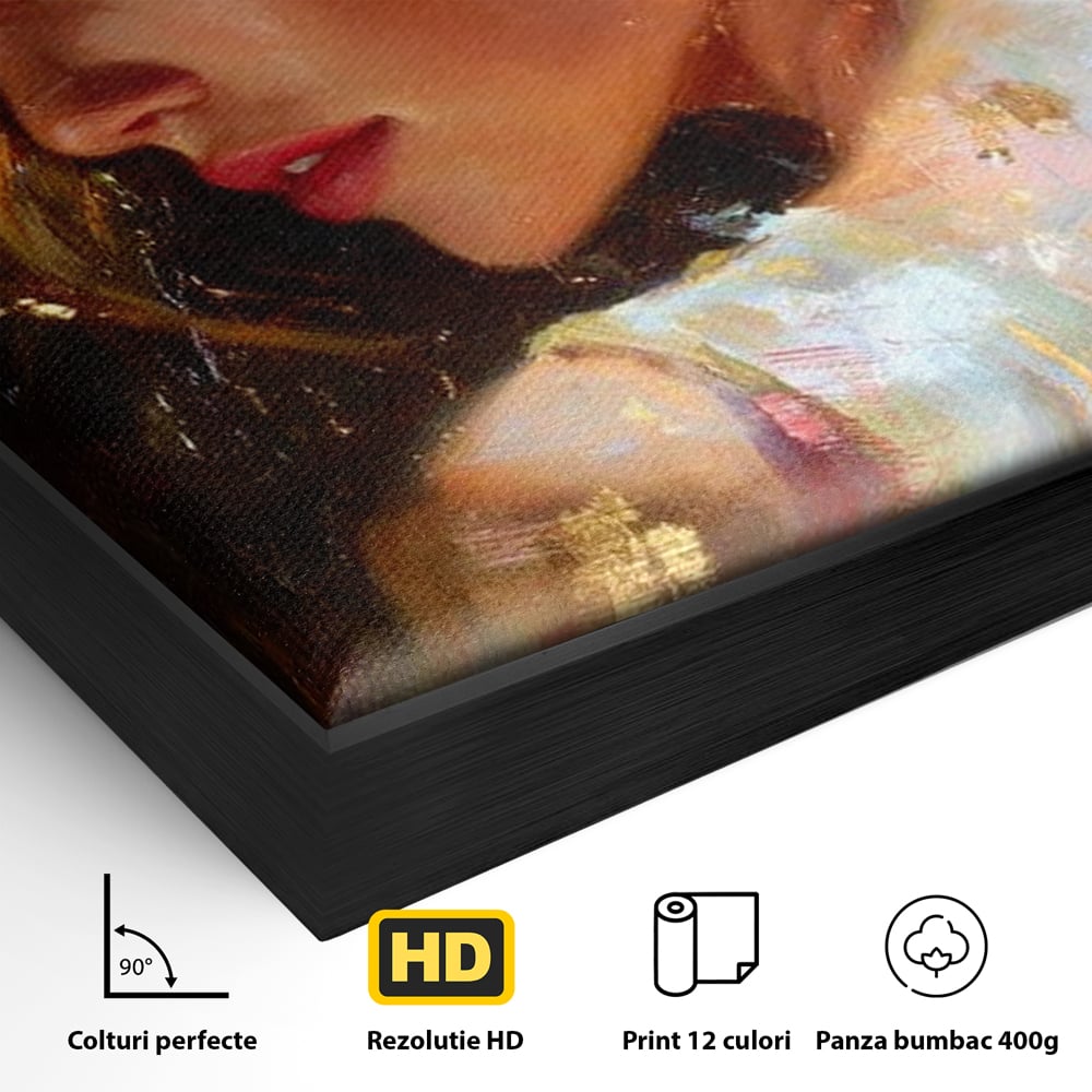 Tablou Canvas Premium, LuxCanva® G1155, In Bratele Soarelui, Visare, Fata, Zeita, Auriu, Gratie, Tacere, Stralucire, Freamat, Sclipiri, Rasarit, Mister, Rafinament, Birou, Living, Dormitor