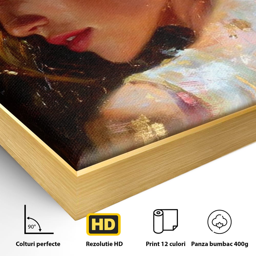 Tablou Canvas Premium, LuxCanva® G1155, In Bratele Soarelui, Visare, Fata, Zeita, Auriu, Gratie, Tacere, Stralucire, Freamat, Sclipiri, Rasarit, Mister, Rafinament, Birou, Living, Dormitor