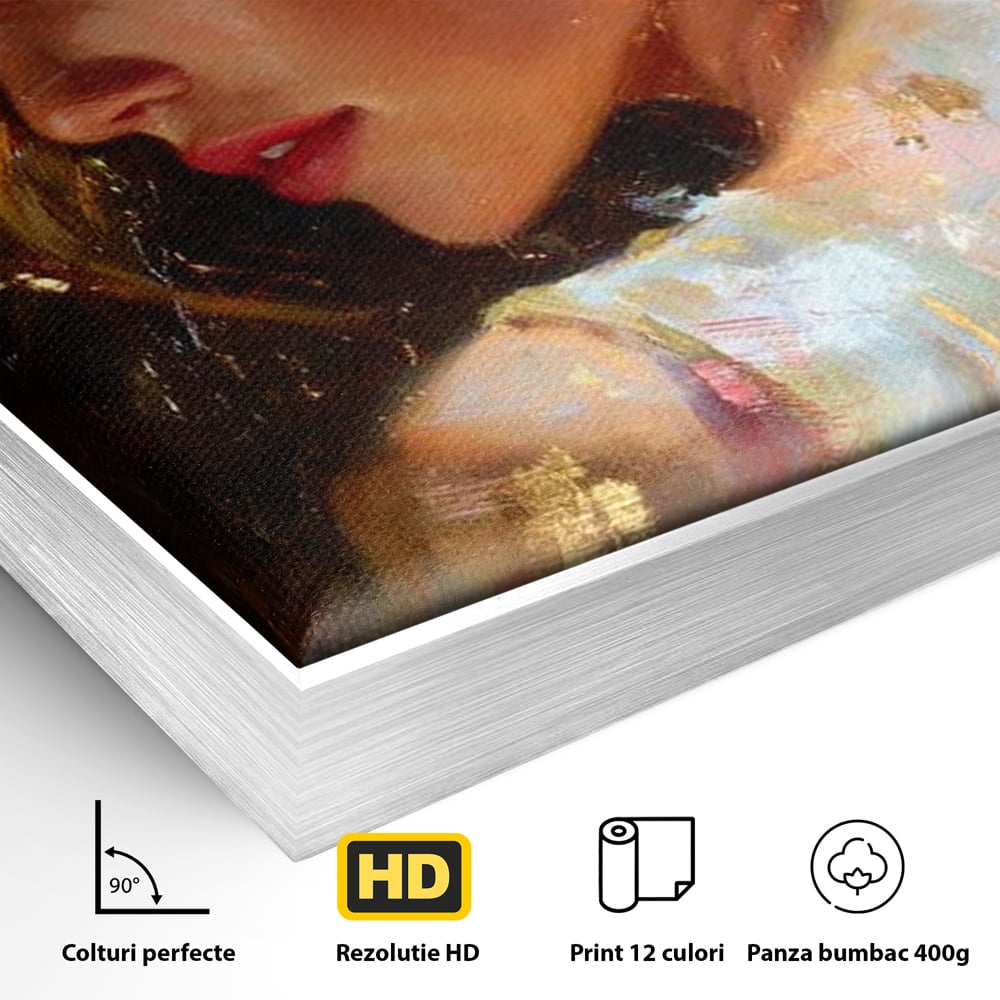 Tablou Canvas Premium, LuxCanva® G1155, In Bratele Soarelui, Visare, Fata, Zeita, Auriu, Gratie, Tacere, Stralucire, Freamat, Sclipiri, Rasarit, Mister, Rafinament, Birou, Living, Dormitor