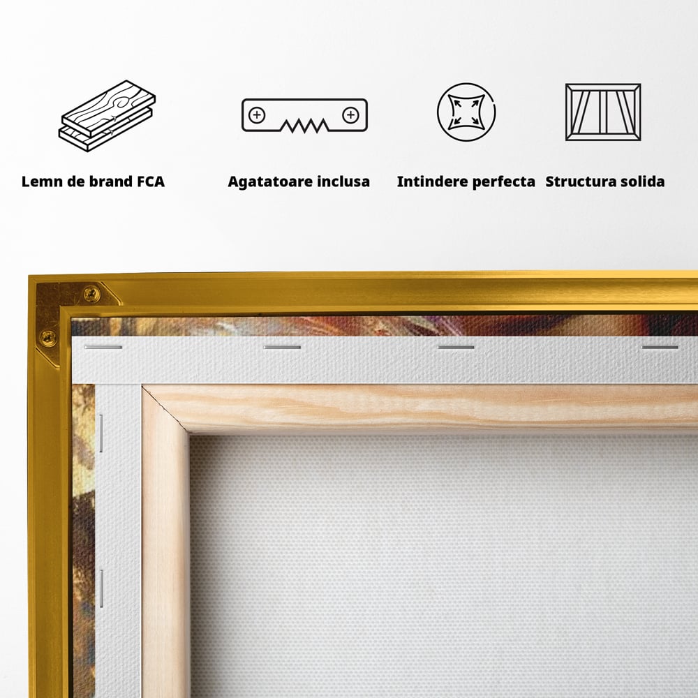 Tablou Canvas Premium, LuxCanva® G1155, In Bratele Soarelui, Visare, Fata, Zeita, Auriu, Gratie, Tacere, Stralucire, Freamat, Sclipiri, Rasarit, Mister, Rafinament, Birou, Living, Dormitor