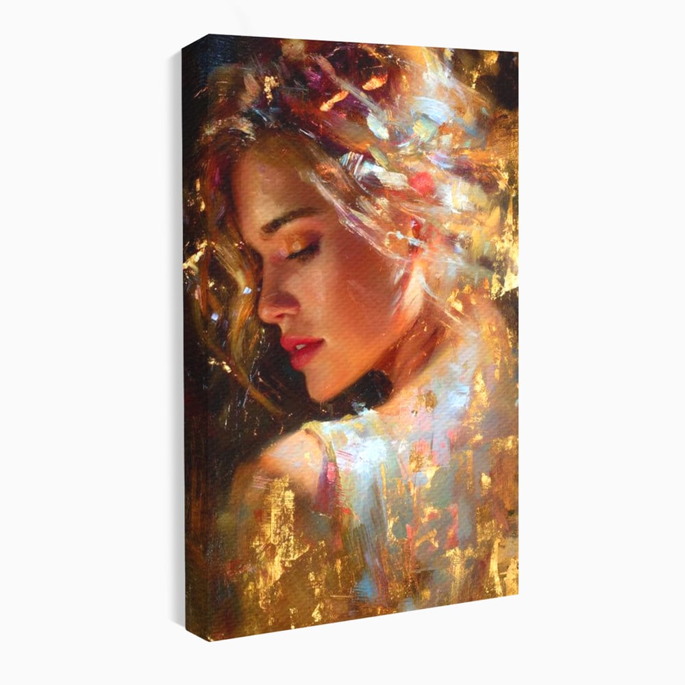 Tablou Canvas Premium, LuxCanva® G1155, In Bratele Soarelui, Visare, Fata, Zeita, Auriu, Gratie, Tacere, Stralucire, Freamat, Sclipiri, Rasarit, Mister, Rafinament, Birou, Living, Dormitor