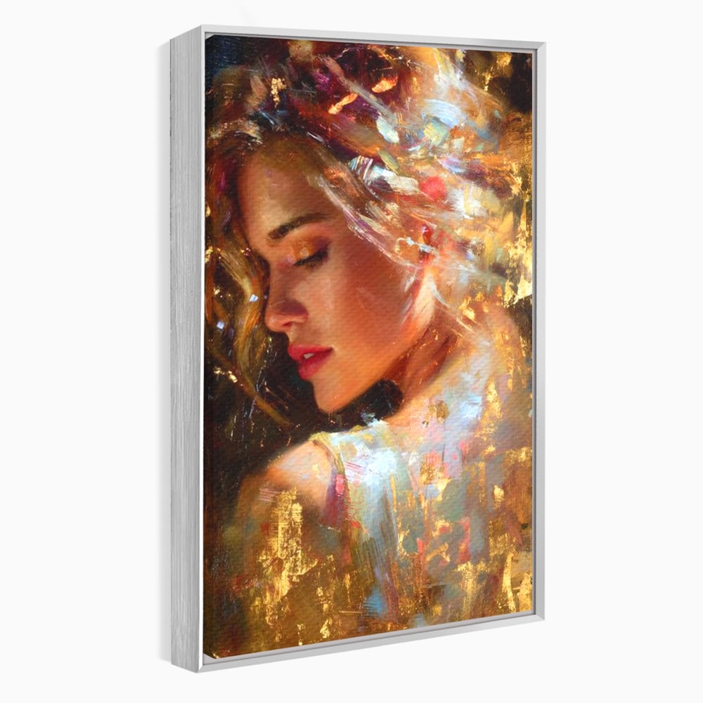 Tablou Canvas Premium, LuxCanva® G1155, In Bratele Soarelui, Visare, Fata, Zeita, Auriu, Gratie, Tacere, Stralucire, Freamat, Sclipiri, Rasarit, Mister, Rafinament, Birou, Living, Dormitor