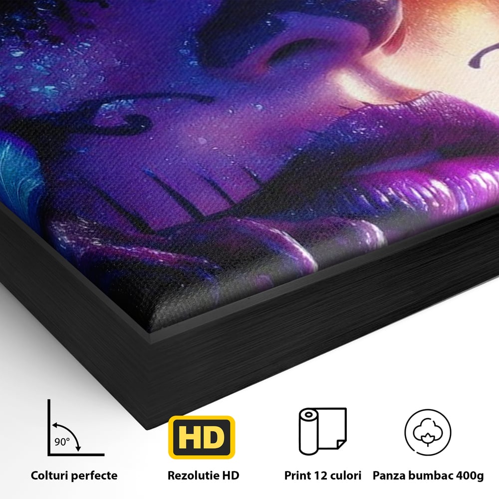 Tablou Canvas Premium, LuxCanva® G1156, Privirea care Vrajeste, Noapte, Mov, Palarie, Tatuaj, Trandafiri, Violet, Suflet, Ratacire, Mexic, Decorativ, Intens, Fascinant, Birou, Living, Dormitor