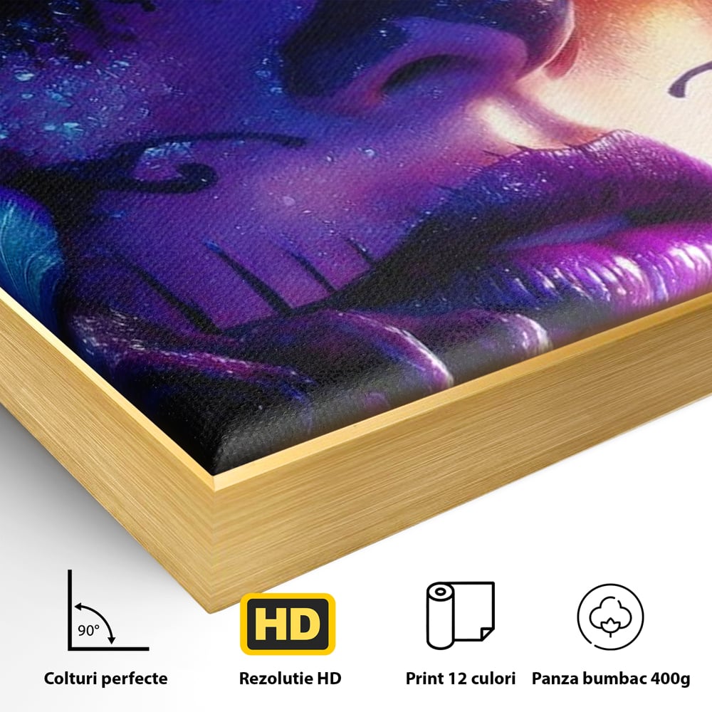 Tablou Canvas Premium, LuxCanva® G1156, Privirea care Vrajeste, Noapte, Mov, Palarie, Tatuaj, Trandafiri, Violet, Suflet, Ratacire, Mexic, Decorativ, Intens, Fascinant, Birou, Living, Dormitor