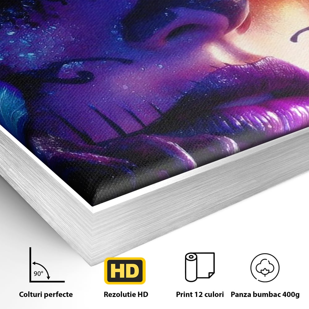 Tablou Canvas Premium, LuxCanva® G1156, Privirea care Vrajeste, Noapte, Mov, Palarie, Tatuaj, Trandafiri, Violet, Suflet, Ratacire, Mexic, Decorativ, Intens, Fascinant, Birou, Living, Dormitor